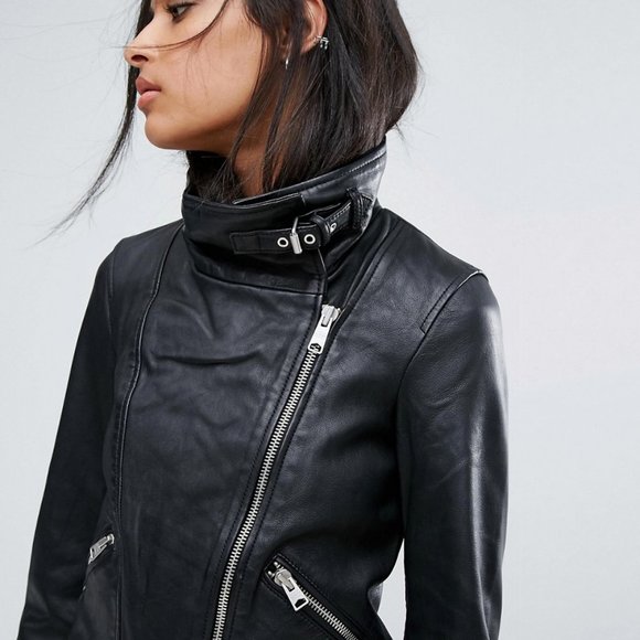 All Saints Lewin Leather Biker Jacket in Black, Size US 4 Small - Picture 16 of 16